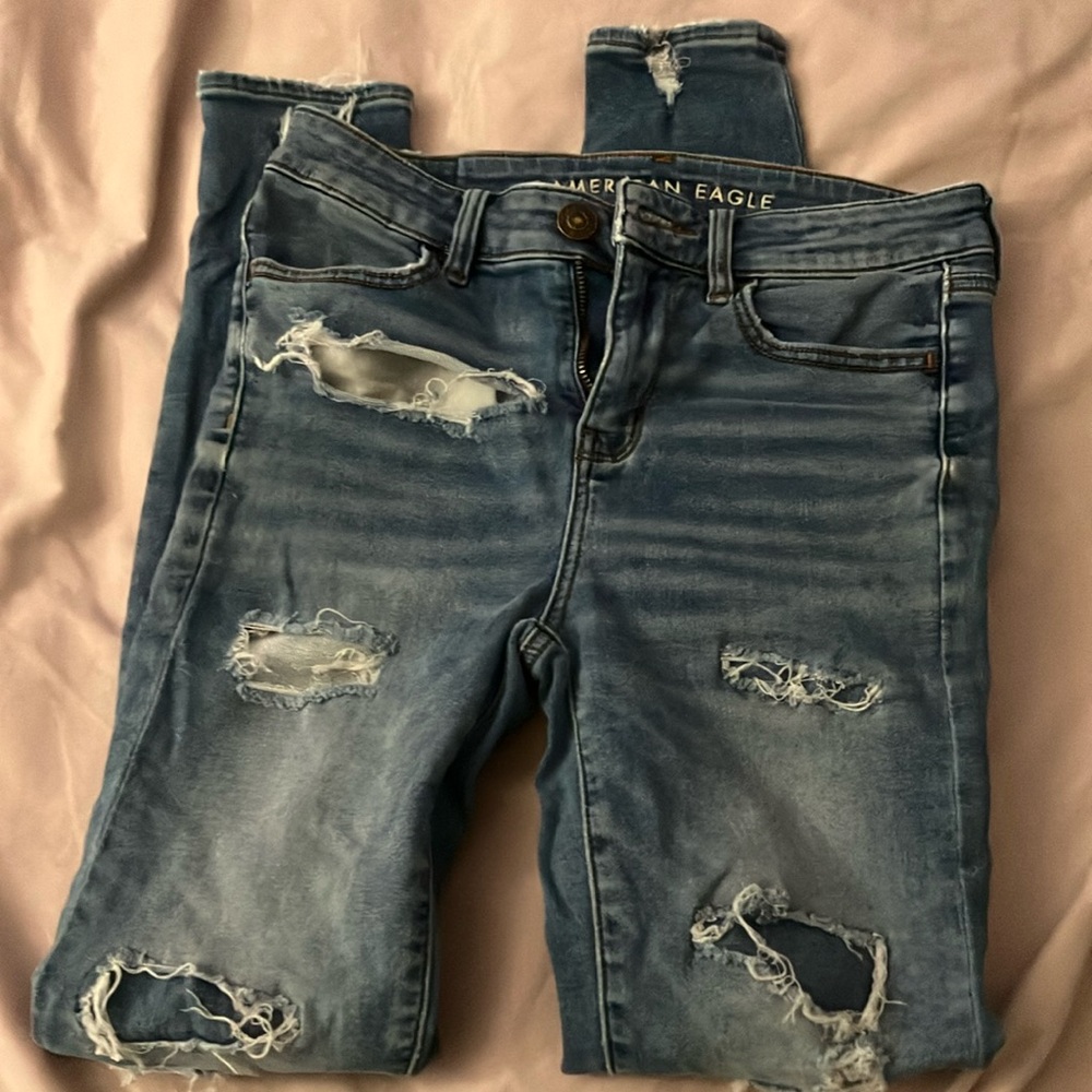 American Eagle Outfitters Blue Skinny Distressed Jeans